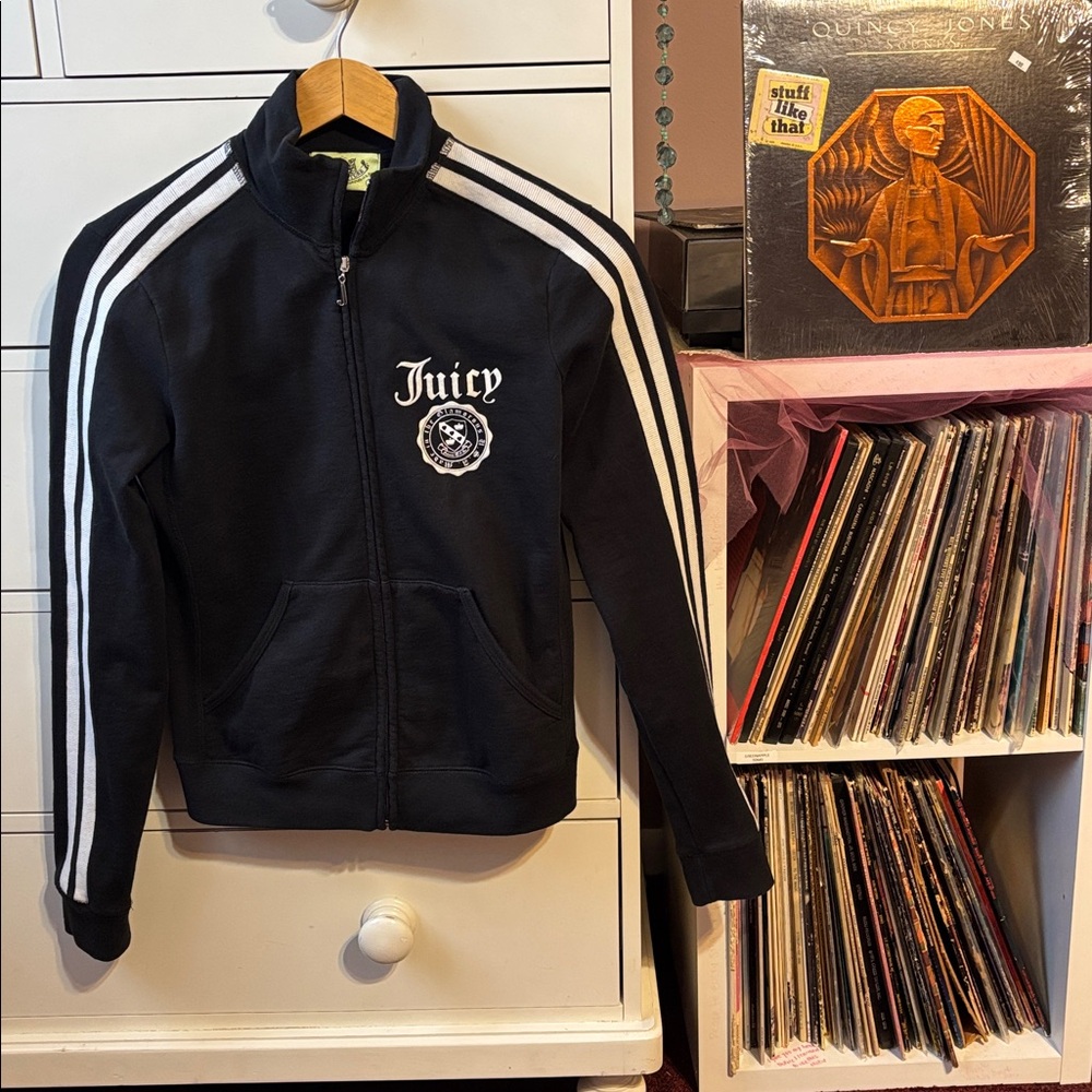 Vintage Juicy Couture Black Jacket Fleece Crest Y2K P&G Iconic Moto Hoody Black